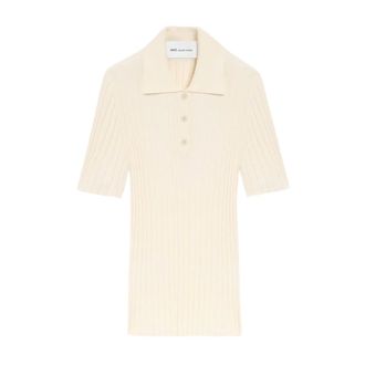 Ami Polo Shirts, female, White, Size: M White Knit Short Sleeves Polo