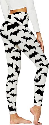 Generic Buttery Leggings for Women Ladies Gym Leggings Stretch Sports High Bottoms Pants Bat Print Yoga Womens Pants Leggings for Women UK (White, XL)