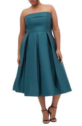 City Chic Tiffany Strapless Fit & Flare Dress in Deep Teal at Nordstrom Rack, Size Xs/14W