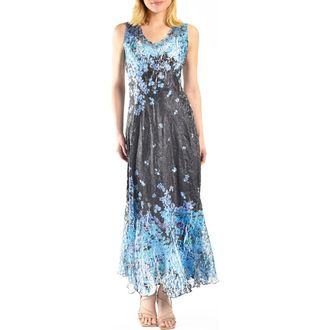 Komarov Blue Floral Border Print Maxi Dress in Blue Hydrangea at Nordstrom, Size X-Large