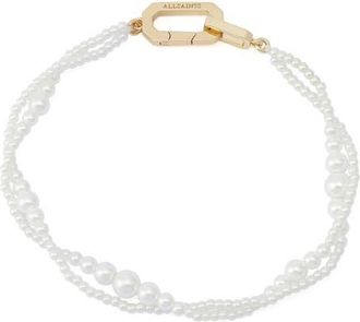 AllSaints Faux Pearl Double Strand Bracelet in Gold/Pearl at Nordstrom
