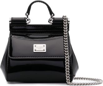 Dolce & Gabbana logo-plaque leather mini bag - women - Patent Calf Leather - One Size - Black
