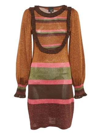 Just Cavalli metallic lurex ruffled mini dress - Brown