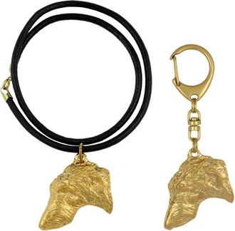 OEM Lebrel Escoc&eacute;s, Lebrel - Llavero Y Collar Con Perro En Caja, Producto Ba&ntilde;ado En Oro De Alta Calidad, Marca Art-dog