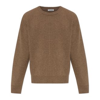 Jil Sander Round-neck Knitwear, male, Brown, Size: XL Wool V-Neck Sweater