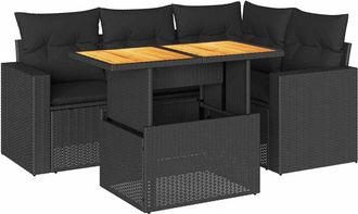 vidaXL Set De Muebles De Jard&iacute;n 5 Pzas Y Cojines Rat&aacute;n Sint&eacute;tico Negro Vidaxl