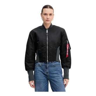 Alpha Industries Waisted Ma-1 - Dames - Jassen - Zwart - Maat: L Leer