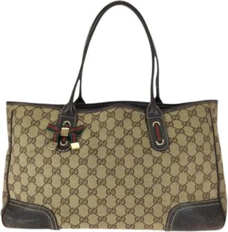 Gucci Pre-owned Tote Bags, female, Beige, Size: ONE SIZE Pre-owned Canvas Tote Bag