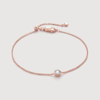 Monica Vinader Rose Gold Solitaire Diamond Chain Bracelet Lab Grown Diamond