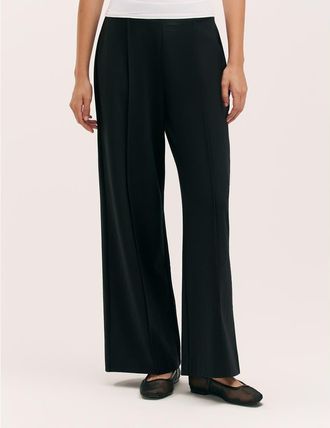 Finery Caryl Ponte Jersey Wide Leg Trousers in Black at Nordstrom, Size 14P