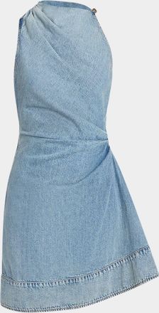 Alexander McQueen Pleated Denim Halter Mini Dress