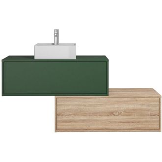 Vente-Unique Mobile per bagno sospeso con lavabo singolo quadrato e due cassetti 94 cm Verde e Naturale chiaro - teana ii