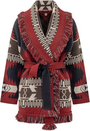 Alanui Red Geometric Shawl Lapel Cardigan