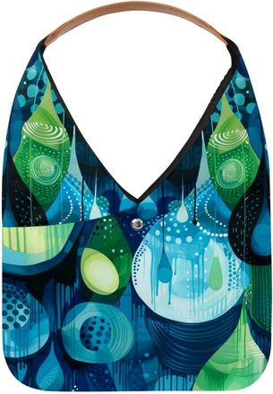 Generic Modern Abstract Raindrop Polka Dots Blue Green (2) Reusable Lightweight Grocery Bags - Foldable Into Compact Pouch, Washable & Sturdy, Multipurpose fo