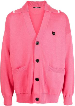 Songzio V-neck logo-patch cardigan - unisex - Cotton/Cashmere - 48 - Pink