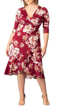 Kiyonna Flirty Flounce Wrap Dress in Red Scattered Florals at Nordstrom, Size 4X