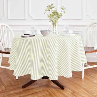 Solino Home Linen Round Tablecloth - Amalfi Stripe in Sage And White at Nordstrom, Size Medium