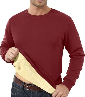 Generic Sweatshirts for Men UK Fleece Lined Long Sleeve Thermal Tops Crew Neck Warm Jumper Mens Sherpa Fleece Pullover Winter Clothing (UK, Alpha, 4XL, Regula
