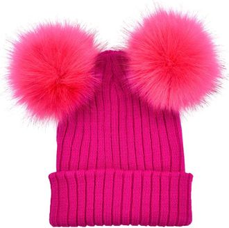 Bluelans Womens Ladies Girls Knitted Winter Beanie Double Pom Pom Bobble Hat (Rose Red)