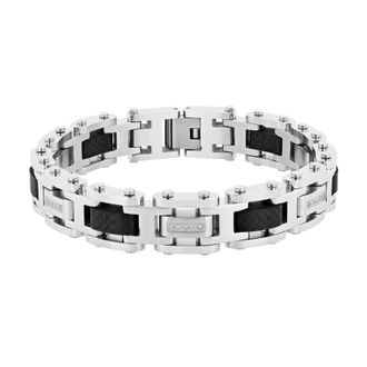 Robert Alton 1/5CTW Diamond Stainless Steel With Forged Carbon Fiber Mens Link Bracelet
