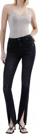 Flying Monkey High Rise Slanted Slit Slim Bootcut Jeans In Black