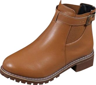 Generic Yolimok Womens Chelsea Boots Water-Proof Slip on Ankle Booties Chunky Heel Leather Chelsea Booties Waterproof Ladies Lace-up Ankle Boot Womens Black B