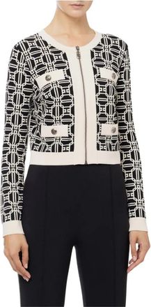 Elisabetta Franchi Logo Jacquard Cropped Vest Zwart - Dames - Vesten - Veelkleurig - M - Truien & Vesten