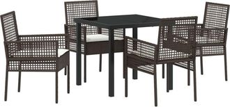 vidaXL Garden Dining Set with Cushion 5 pcs Brown Poly rattan Vidaxl