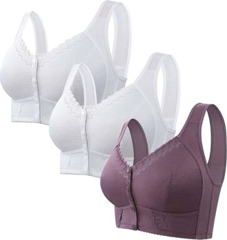 Generic 3 Pack Front Fastening Bras for Women Plus Size Non Wired - Wireless Bras for Women Large Bust Solid Color Sports Bras Women High Impact Soft Comfort 