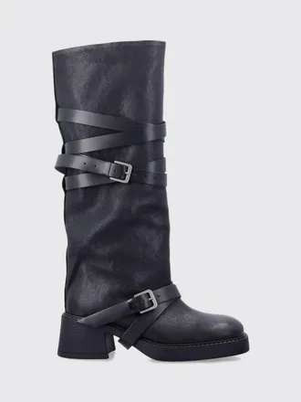 Miista Knee-High Cowhide Biker Boots with Straps