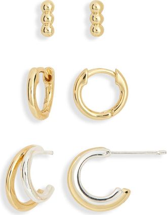 Nordstrom Rack Demi Fine Set of 3 Huggie Hoop Earrings in Gold- Silver at Nordstrom Rack