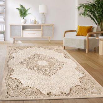 Paco Home Paco Home - Alfombra Sal&oacute;n Dormitorio Pelo Corto Vintage Oriental Dibujo Abstracto Beige 160x220 Cm