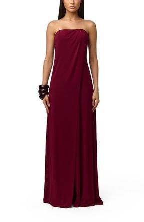 Naked Wardrobe Slinky Strapless Tube Wide Leg Jumpsuit in Sangria at Nordstrom, Size X-Small