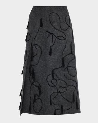 Lafayette 148 New York Tassel Embroidered Wool-Cashmere Midi Skirt