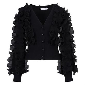 Anne Fontaine Womens Ciline Black Long Sleeve Ruffle Cardigan at Nordstrom, Size 38 Eu