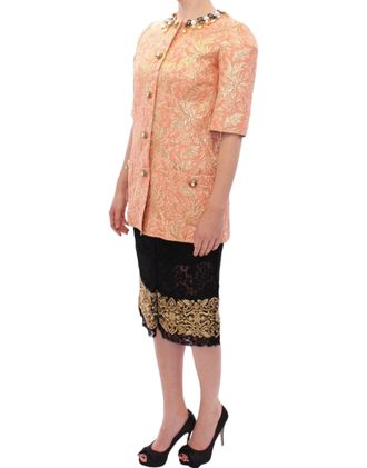 Dolce & Gabbana Womens Pink Silk Brocade Crystal Jacket Coat Clothing