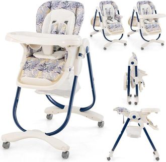 Costway Costway - Tronas de Bebe Plegable, Trona Portatil Multifuncional con Ruedas Giratorias, 7 Altura Ajustable, Reposapiés y Respaldo, Bandeja de Comida