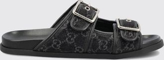 Gucci Sandali in denim jacquard con monogram GG e doppio cinturino
