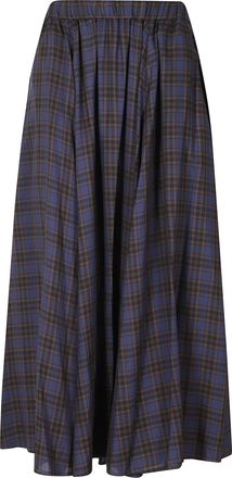 Aspesi Blue Flared Checkered Modal Skirt
