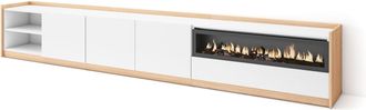 Skraut Home Skraut Home - Mueble Tv, Televisi&oacute;n, 310x37x50cm, Para Tv Hasta 80, Chimenea El&eacute;ctrica, Blanco Y Roble Soft