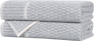 Superior Set Of 2 Juno Medium Weight Checkered Border Bath Towels