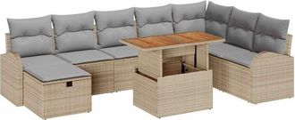 vidaXL Conjunto De Sof&aacute; De Jard&iacute;n 9 Pcs Beige Rat&aacute;n Sint&eacute;tico Vidaxl