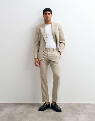 Asos Giacca da abito slim in misto lana color blu navy-Neutro