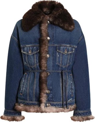 Dolce & Gabbana fur-trimmed denim jacket - Blue