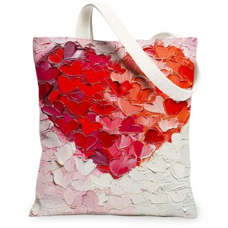 Generic Heart Canvas Tote Bags, Love Design Reusable Grocery Bags, Spring Vintage Lightweight Washable Shoulder Strap for Outdoor T, Peach, 13x15 Inch