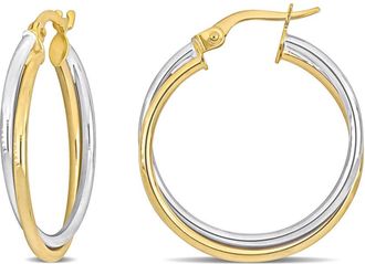 Amour 26mm Crossover Hoop Earrings In 2-Tone Yellow and White 10K Gold