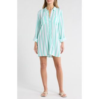 Betsey Johnson Beach Cover-Up Shirt in White Stripe at Nordstrom Rack, Size X-Large