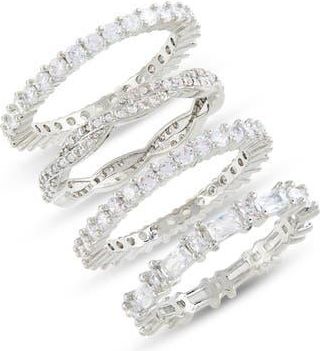 Nordstrom Rack Set of Four Eternity CZ Rings in Clear- Silver at Nordstrom Rack, Size 8