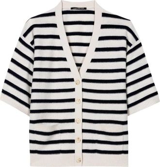 Luisa Cerano Kortarmig gestreepte cardigan van kasjmiermix - Dames - Vesten - Veelkleurig - XL - Kasjmier - Truien & Vesten