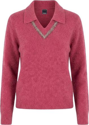 Pinko Bergen Polo - Dames - V-hals truien - Roze - S - Truien & Vesten